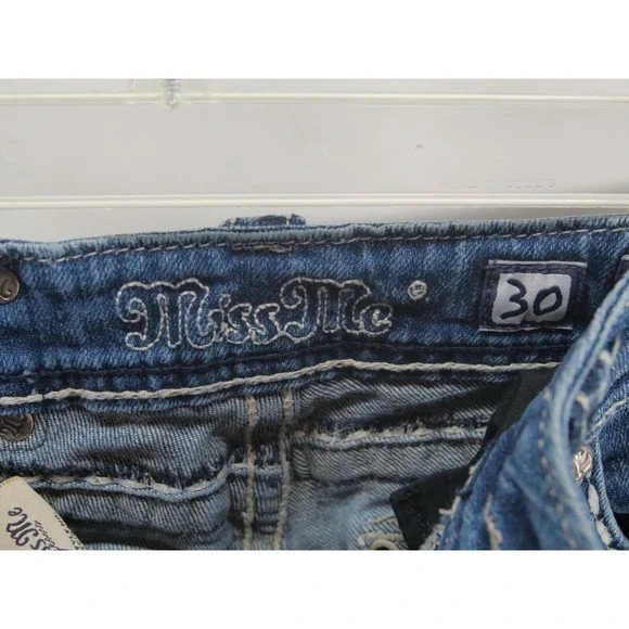 Miss Me Thick Stitched Pocket Dark Wash Straight Leg Jeans‎ Sz30 JP5014SK-4 - Picture 8 of 14